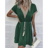 DamasVVestido midi de manga larga con ribete de encaje y cinturón de flecos - details 6