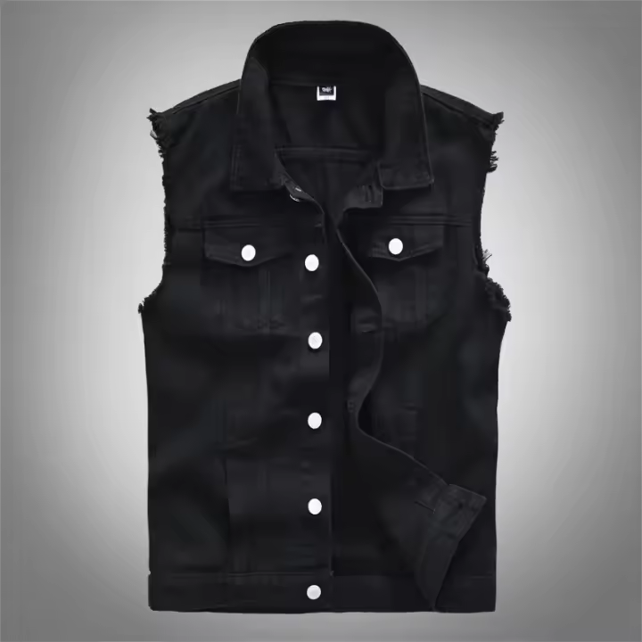 Chaleco refrigerado juvenil informal negro de mezclilla de primavera, verano y otoño para hombre a la moda, chaleco Trabo - 1