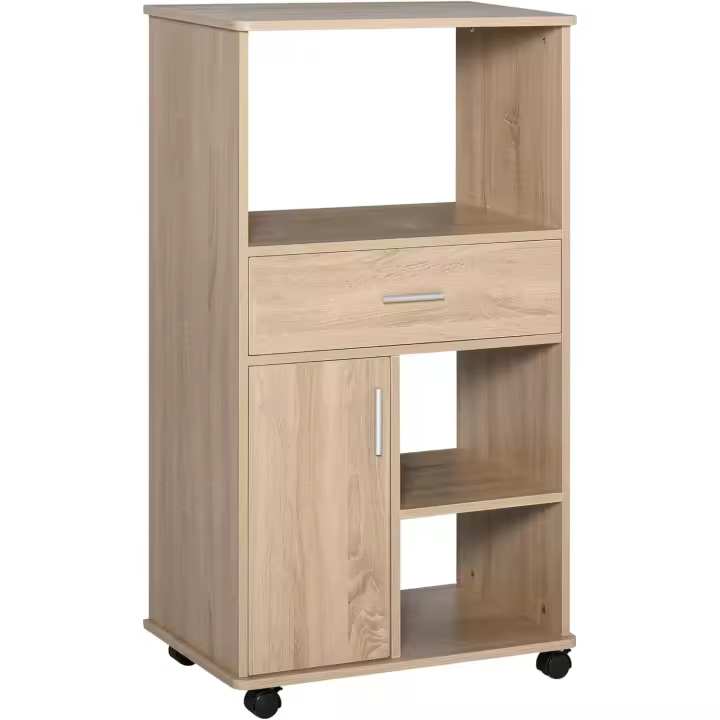 Cocina para Microondas Estante de Almacenamiento con 4 Ruedas y Frenos Cajón Abierto con Puerta - 1