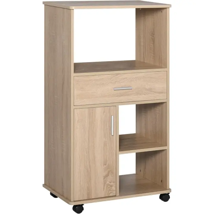 Cocina para Microondas Estante de Almacenamiento con 4 Ruedas y Frenos Cajón Abierto con Puerta - 1