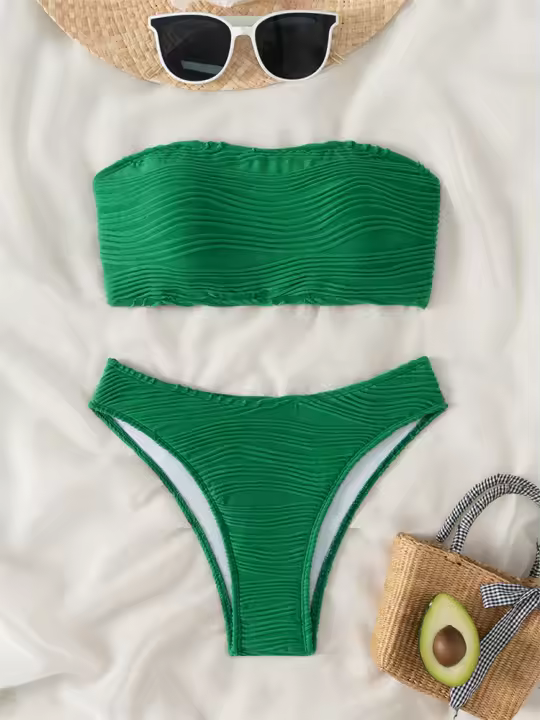 Bikini con top de tubo para mujer, traje de baño de encaje sólido, conjunto de bikini sexy con tanga, ropa de playa de verano - 1