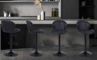 Juego de 2 taburetes de bar modernos de gamuza, giratorios, altura ajustable, sin brazos, para isla de cocina, con respaldo y reposapiés, color negro - details 4