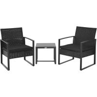 Juego de Mesa y Sillas de Jardín al Aire Libre Ratán Negro 3 Piezas 2 Sillones y 1 Mesa de Vidrio - details 0
