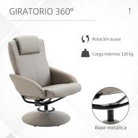 Salón Giratorio con Tapizado en PU y Estructura de Acero Carga 120 kg Butaca para Dormitorio Sala de Estar Gris - details 5