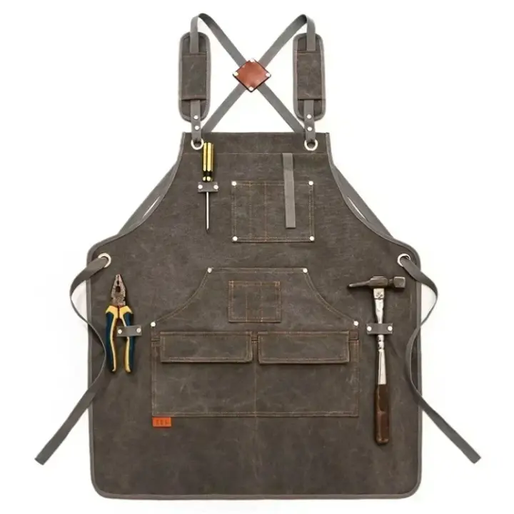 Delantal de lona para hombre y mujer, ropa de trabajo para camarero, restaurante, barbería, panadería, cafetería, jardinería, carpintero - 1
