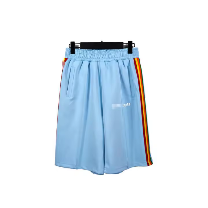 PA Angel Pantalones cortos a rayas con cinta de arcoíris, pantalones cortos holgados de cinco puntos con palmeras de calle alta, Unisex, para parejas - 1