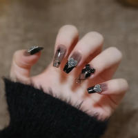 Uñas Falsas con Lazo Negro y Patrones de Estrellas Ideal para Principiantes en Arte de Uñas - details 4