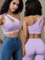 Sujetador Deportivo Cómodo para Mujer con Almohadillas Extraíbles - Sin Aros, Diseño de Un Hombro, Detalle de Malla Transpirable, Mezcla de Nylon y Elastano - details 7