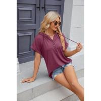 BUNO-2025 Camiseta de manga corta para mujer, Tops con capucha, botones sólidos, cordones, Verano - details 23