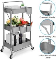 Cocina de 3 Niveles, Carrito Plegable de Metal, Estante con Ruedas, Organizador de estantes, Estante de Cocina, Carrito Plegable Multiusos para Cocina, baño, Oficina (Verde) - details 12