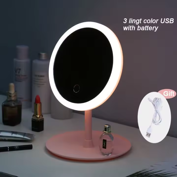 Espejo de Maquillaje con Luz LED Blanca Desmontable con Base de Almacenamiento 3 Modos - 1