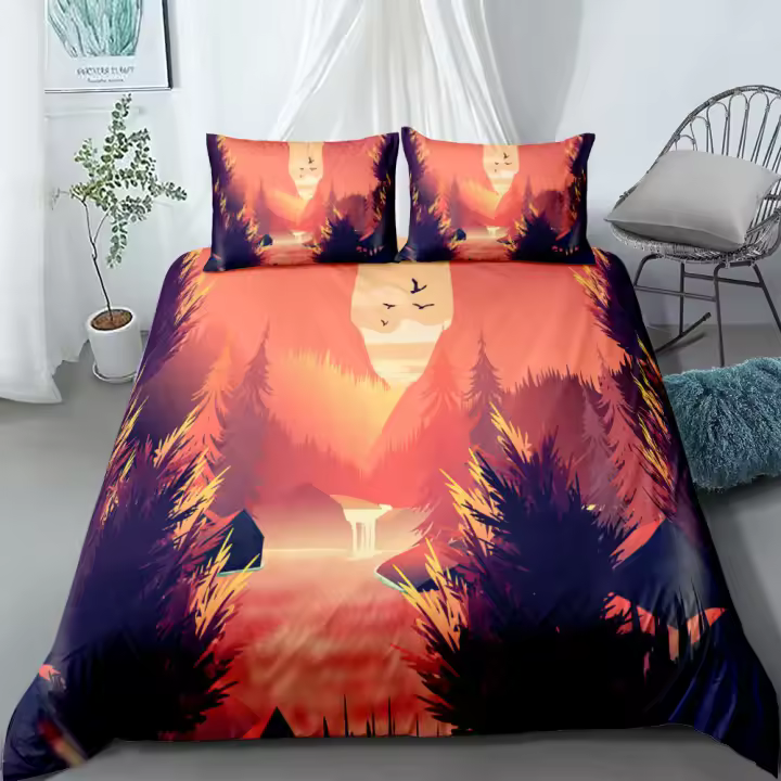 Juego de cama de palmeras de verano, funda nórdica de tamaño doble, tamaño King, Queen, individual, funda de almohada, juego de ropa de cama - 1