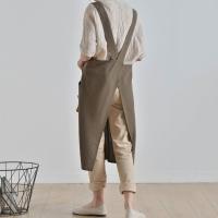 Delantal de cocina transpirable de estilo japonés con bolsillos, vestido largo sin mangas, delantal de trabajo de jardinería de Color sólido, Chef - details 14