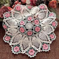 Mantel de crochet de algodón de color Junwell, funda de sofá con lámpara, posavasos ENCE hecho a mano, rosa de granja clásica en 3D, 45 cm - details 0