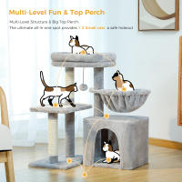 PAWZ Road Árbol para gatos 2 en 1 con poste rascador de Sisal, hamaca, condominio para gatos grande, casa tipo torre para gatos pequeños, tablero rascador para gatos de interior, juguetes para gatos - details 3