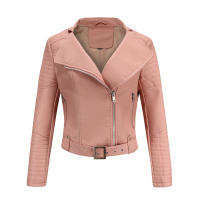 Abrigo corto de motociclista de piel sintética para mujer, chaqueta de manga larga con cremallera, ropa de otoño - details 25