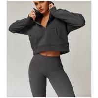 Sudadera de lana para mujer, jersey de cuello alto con media cremallera y bolsillo canguro, ropa deportiva informal suave para invierno - details 8