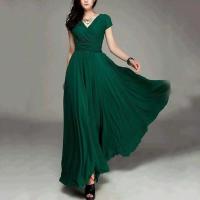 Gran oferta, vestido de noche largo bohemio de Color sólido con manga corta y cuello en V, cintura ajustada - details 7