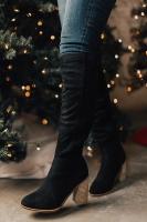 Botas largas de gran tamaño para mujer, tacón grueso de gamuza, cremallera lateral puntiaguda, botas de caballero de moda de Color sólido - details 5