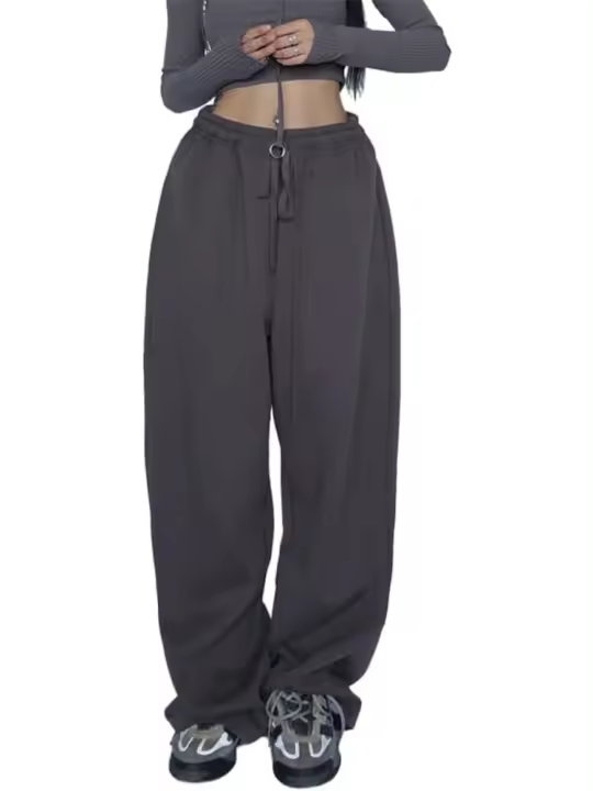 Pantalones de sudadera para mujer con cierre de cintura suelta, elásticos, lisos, nuevos en clásico - 1