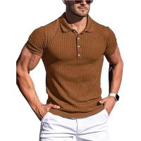 Polo de manga corta para hombre, camisa PIESS elástica a rayas lisas, cuello alto a la moda, novedad de verano - details 1