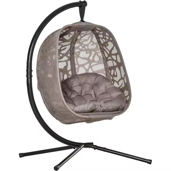 Silla Colgante con Soporte de Acero Sillón Colgante Hamaca con Cesta Plegable y Cojines para Interiores y Exteriores Carga 120 kg 126x96x172 cm Marrón - 1