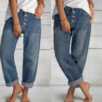 Nuevos pantalones vaqueros rectos de mezclilla para mujer, holgados, casuales, sencillos y adelgazantes - details 0