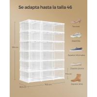 Juego de Organizadores de Zapatos 12 Cajas Apilables, 2 Zapateros Plegables y Portátiles, Hasta Talla 46, Montaje en 60s, Transparente y Blanco - details 26