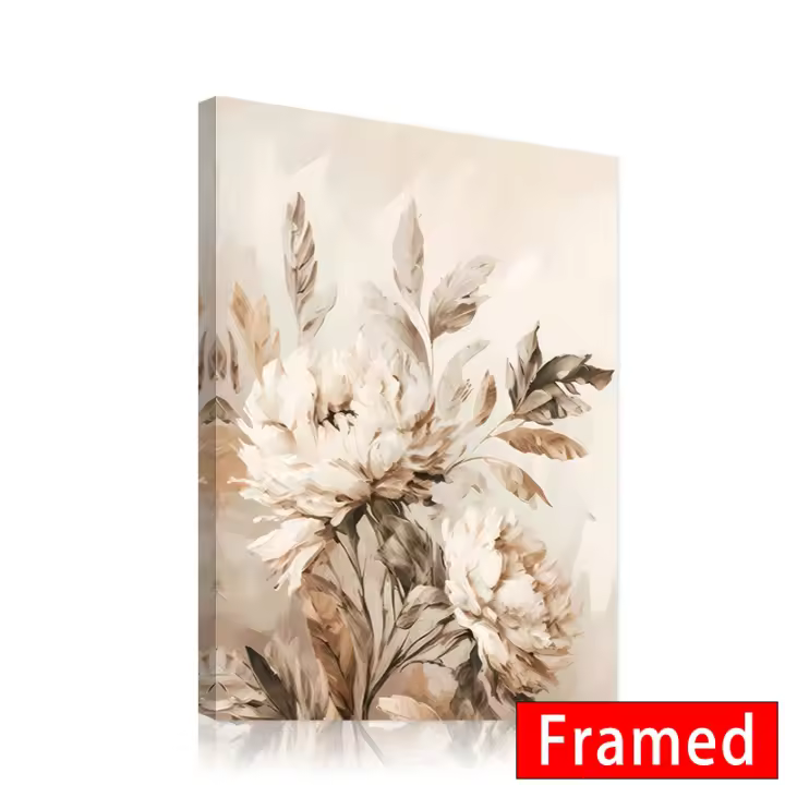Pósteres impresos artísticos de hojas florales Beige abstractos enmarcados y pintura en lienzo, decoración nórdica minimalista bohemia para sala de estar, dormitorio, pared del hogar - 1