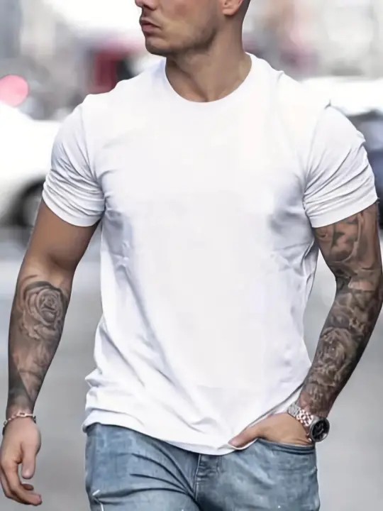famgem Camiseta De Algodón 100% Para Hombre Estilo Casual Veraniego Con Impresión De Letras Creativas Camiseta De Cuello Redondo Ajustada Con Mangas Cortas Para Todo El Año - 1