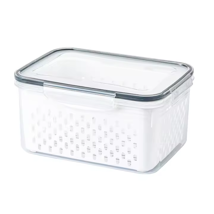 Contenedor de drenaje de alimentos transparente multifuncional de doble capa contenedores de almacenamiento de frutas y alimentos para refrigerador cocina - 1
