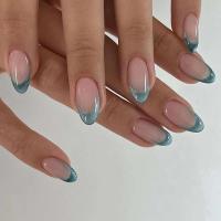 24 piezas de uñas con diseño de ojo de gato adhesivo, uñas postizas cortas francesas, cortaúñas ovaladas simples, puntas de uñas totalmente cubiertas y usables - details 0