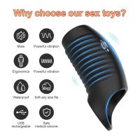 Leten 2 en 1 funda vibratoria anillo de Control de aplicación extensor de eyaculación retardante masculino vibrador juguetes sexuales para adultos - details 4