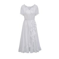 Nuevo vestido irregular retro europeo y americano, vestido con cordón medieval victoriano de manga corta con cuello de una palabra - details 10
