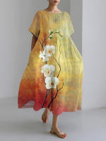 Vestido Casual de Cuello Redondo para Mujer 2024 Estampado Floral Clásico Manga Corta - details 2