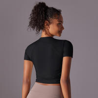 Hamidou-camisetas deportivas ajustadas de manga corta para mujer, Tops atléticos de color sólido para entrenamiento, gimnasio, correr, ropa deportiva - details 14