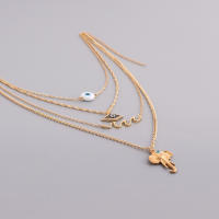 Collar con colgante de nariz de elefante y ojo de demonio azul, cadena fina multicapa a la moda para mujer - details 4