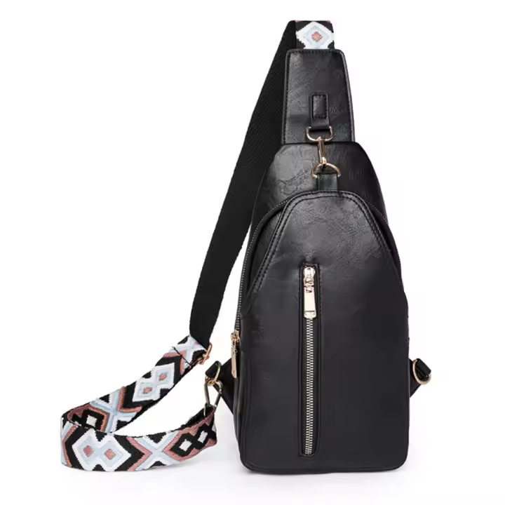Riñonera de cuero PU para mujer, bolso de pecho sencillo de estilo bohemio para mujer, bolso de hombro deportivo Retro occidental de gran capacidad para ciclismo - 1