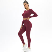 Conjunto de Yoga sin costuras para mujer, ropa deportiva de entrenamiento para gimnasio, Top corto de manga larga, Leggings de cintura alta, trajes deportivos de 2 piezas - details 17