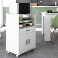 Mueble Microondas, Armario con 1 Cajón y 2 Puertas, Acabado en Blanco Artik y Cemento, - details 1