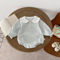 Ready Stock Mono para recién nacidos, pelele elegante a cuadros con cuello Peter Pan y cordón de manga larga para niñas de 0 a 2 años - details 14