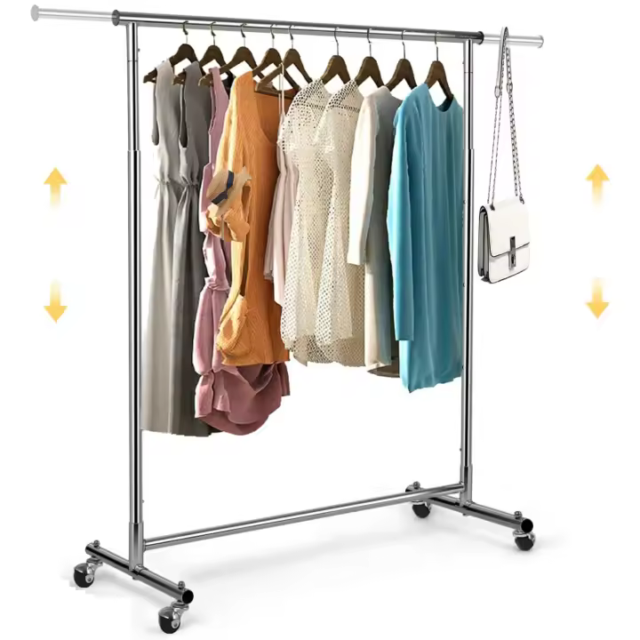Burro Ropa, Perchero de Pie, Perchero Burro Ropa, Percheros de Ropa Resistente, Perchero Burro Ajustable de Metal con Ruedas - Altura Regulable - Burro Extensible para Ropa - 132 x 40 x 170 cm - 1