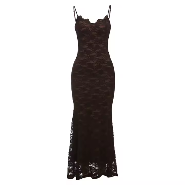 BUNO-Sexy vestido de encaje marrón con tirantes para mujer, vestidos elegantes lisos ajustados con envoltura en el pecho, vestidos de fiesta de noche para mujer, Club de graduación 2025 - 1