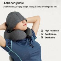 Almohada de viaje con capucha para descanso de cabeza, cojín de viaje en forma de U para avión, descanso para el cuello, para dormir al atardecer, para coche y oficina - details 1