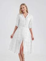 Marwin-Vestido de algodón con agujeros para mujer, Vestido informal de cintura alta con volantes y cuello en V, con volantes - details 26