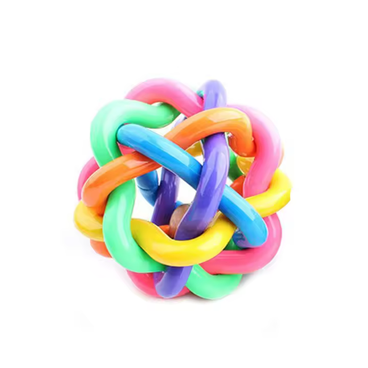 Juguetes divertidos para mascotas, campana colorida, pelota de goma, perro, Molar, gato, pelota interactiva de arco iris - 1