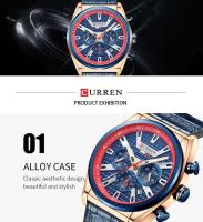 Reloj de Negocios Elegante CURREN 8392 Correa de Cuero de Lujo Estilo Retro Azul Verde Gris Marrón - details 7
