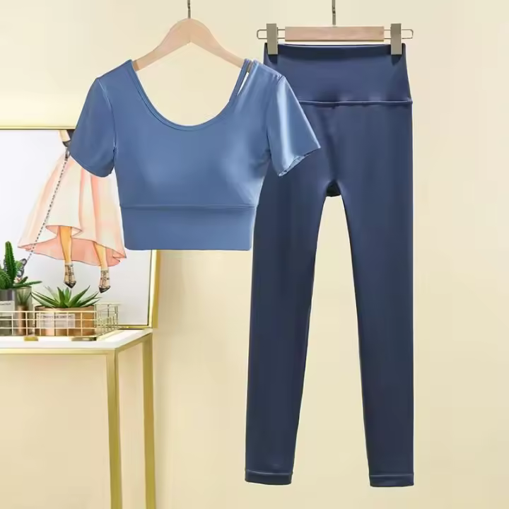 Tre de mujer, top de manga corta, camiseta de yoga, conjunto de body deportivo para correr, conjunto de gimnasio - 1