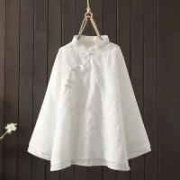 Algodón en mujer blusa estilo bordado wer patrón nudo botón cuello alto A e camisa china - details 4