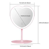 Espejo de maquillaje LED en forma de corazón con iluminación de 3 colores y soporte, espejo de tocador cosmético recargable de escritorio, iluminado portátil - details 1
